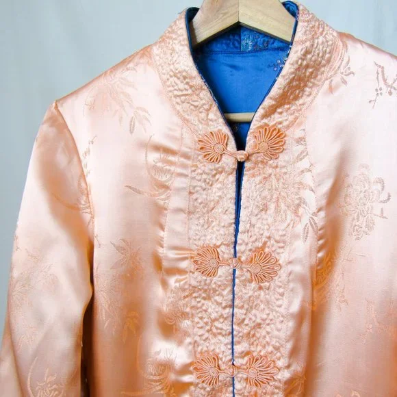 Stunning Vintage Satin Silk Jacket Reversible Satin Floral Jacquard/Small Medium